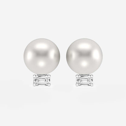9.5 - 10.0 mm Cultured Freshwater Pearl and 1/2 ctw Lab Grown Diamond Stud Earrings    14K White Gold