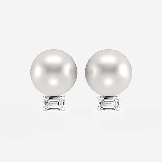 9.5 - 10.0 mm Cultured Freshwater Pearl and 1/2 ctw Lab Grown Diamond Stud Earrings    14K White Gold