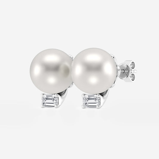 9.5 - 10.0 mm Cultured Freshwater Pearl and 1/2 ctw Lab Grown Diamond Stud Earrings    14K White Gold