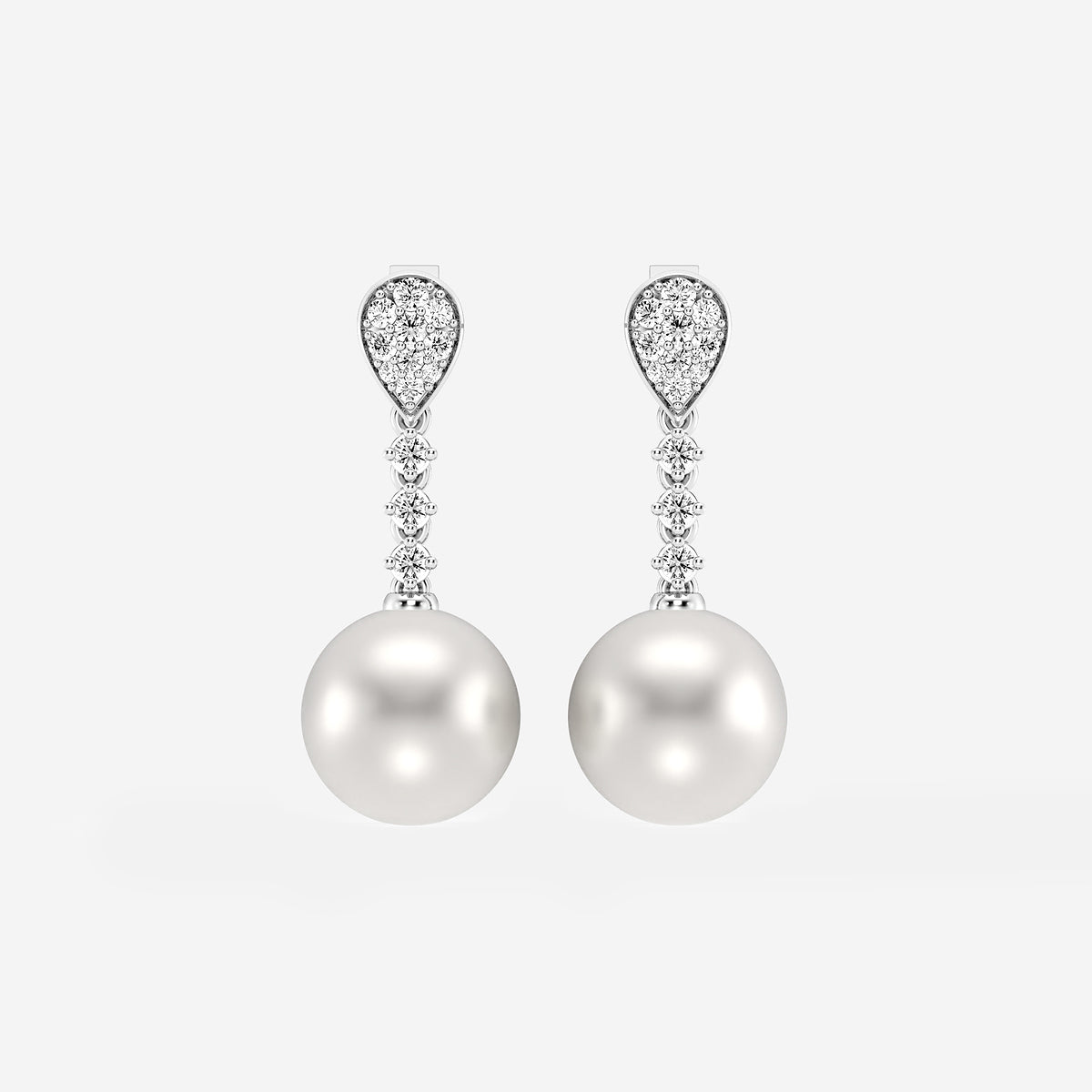 9.5 - 10.0 mm Cultured Freshwater Pearl and 1/3 ctw Lab Grown Diamond Linear Drop Earrings    14K White Gold