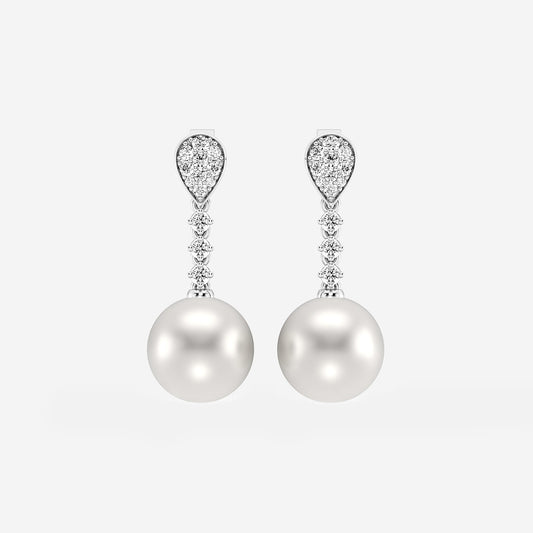 9.5 - 10.0 mm Cultured Freshwater Pearl and 1/3 ctw Lab Grown Diamond Linear Drop Earrings    14K White Gold