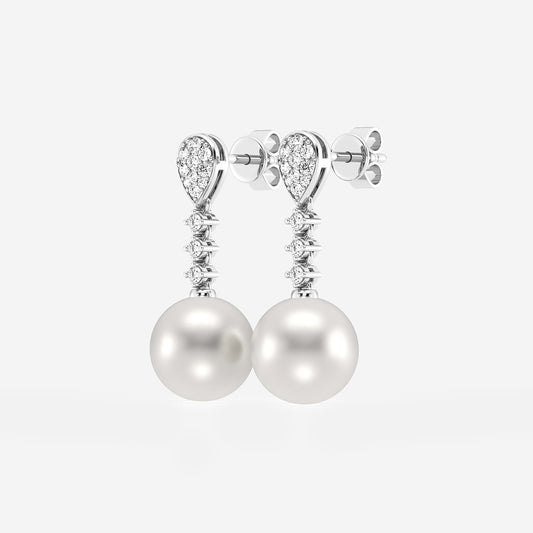 9.5 - 10.0 mm Cultured Freshwater Pearl and 1/3 ctw Lab Grown Diamond Linear Drop Earrings    14K White Gold