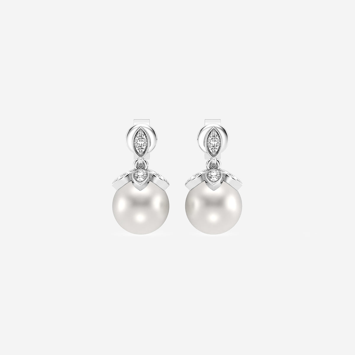 7.5 - 8.0 mm Cultured Freshwater Pearl and 1/8 ctw Lab Grown Diamond Flower Drop Earrings    14K White Gold