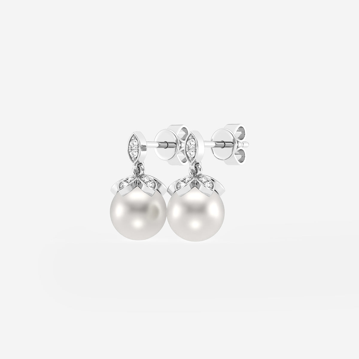 7.5 - 8.0 mm Cultured Freshwater Pearl and 1/8 ctw Lab Grown Diamond Flower Drop Earrings    14K White Gold