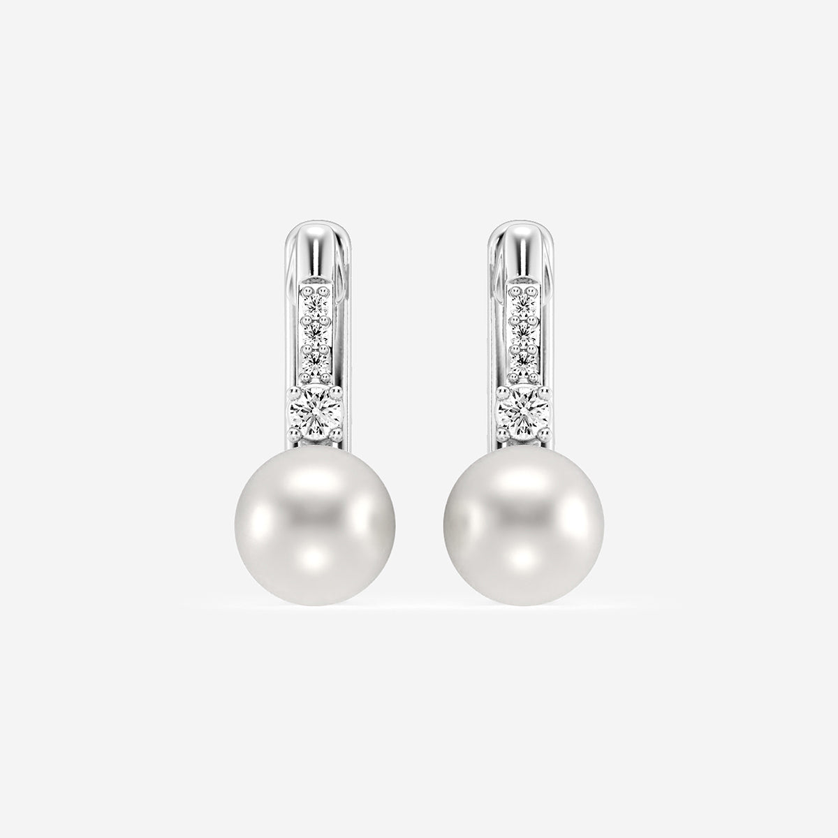 5.5 - 6.0 mm Cultured Freshwater Pearl and 1/10 ctw Lab Grown Diamond Leverback Drop Earrings    14K White Gold