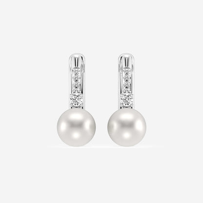 5.5 - 6.0 mm Cultured Freshwater Pearl and 1/10 ctw Lab Grown Diamond Leverback Drop Earrings    14K White Gold