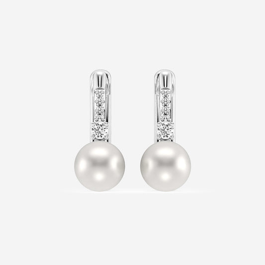 5.5 - 6.0 mm Cultured Freshwater Pearl and 1/10 ctw Lab Grown Diamond Leverback Drop Earrings    14K White Gold