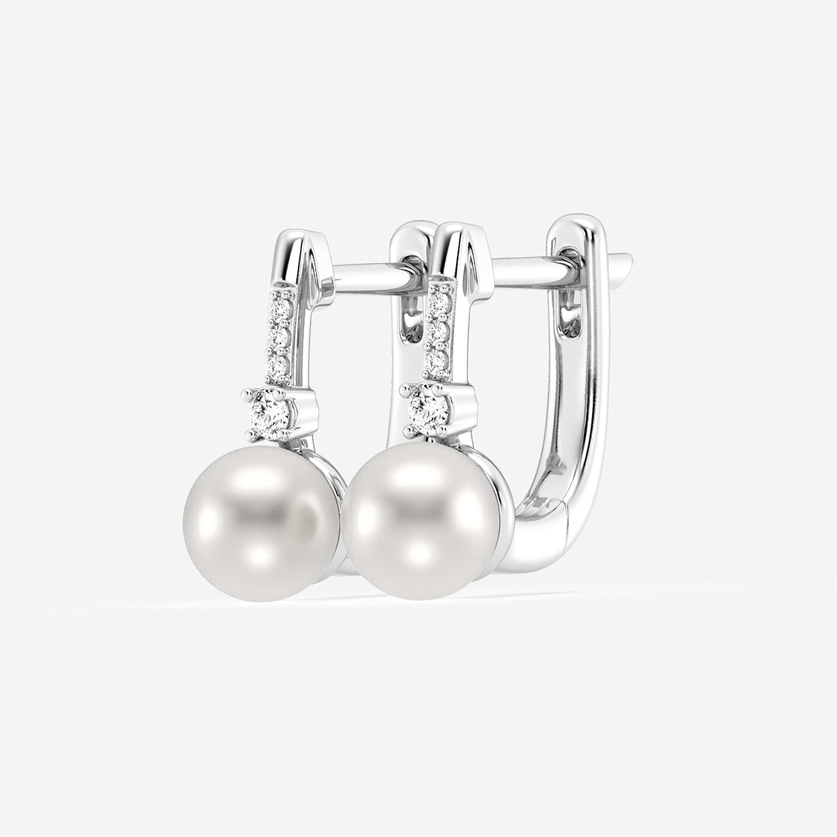 5.5 - 6.0 mm Cultured Freshwater Pearl and 1/10 ctw Lab Grown Diamond Leverback Drop Earrings    14K White Gold