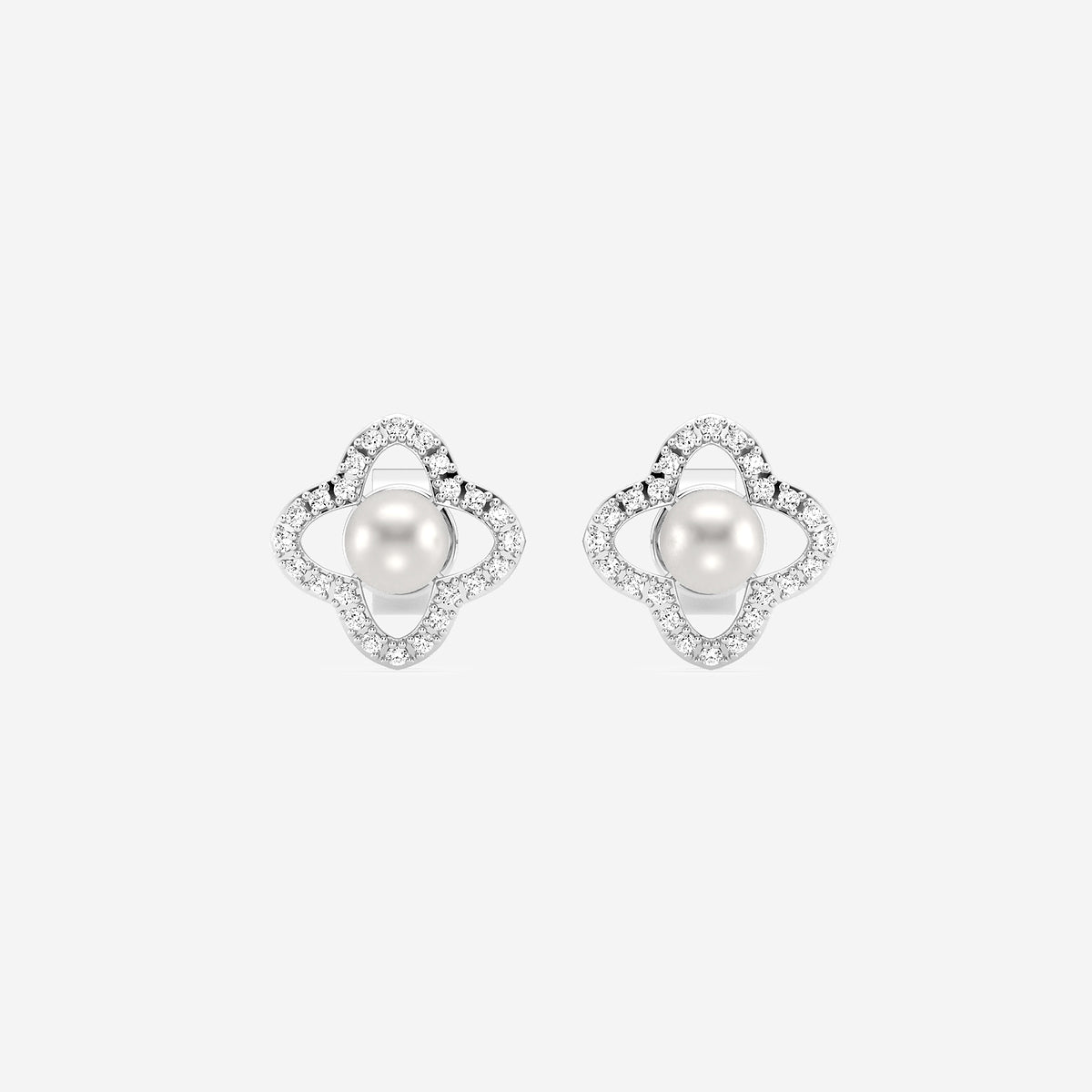 3.5 - 4.0 mm Cultured Freshwater Pearl and 1/5 ctw Lab Grown Diamond Clover Drop Earrings    14K White Gold