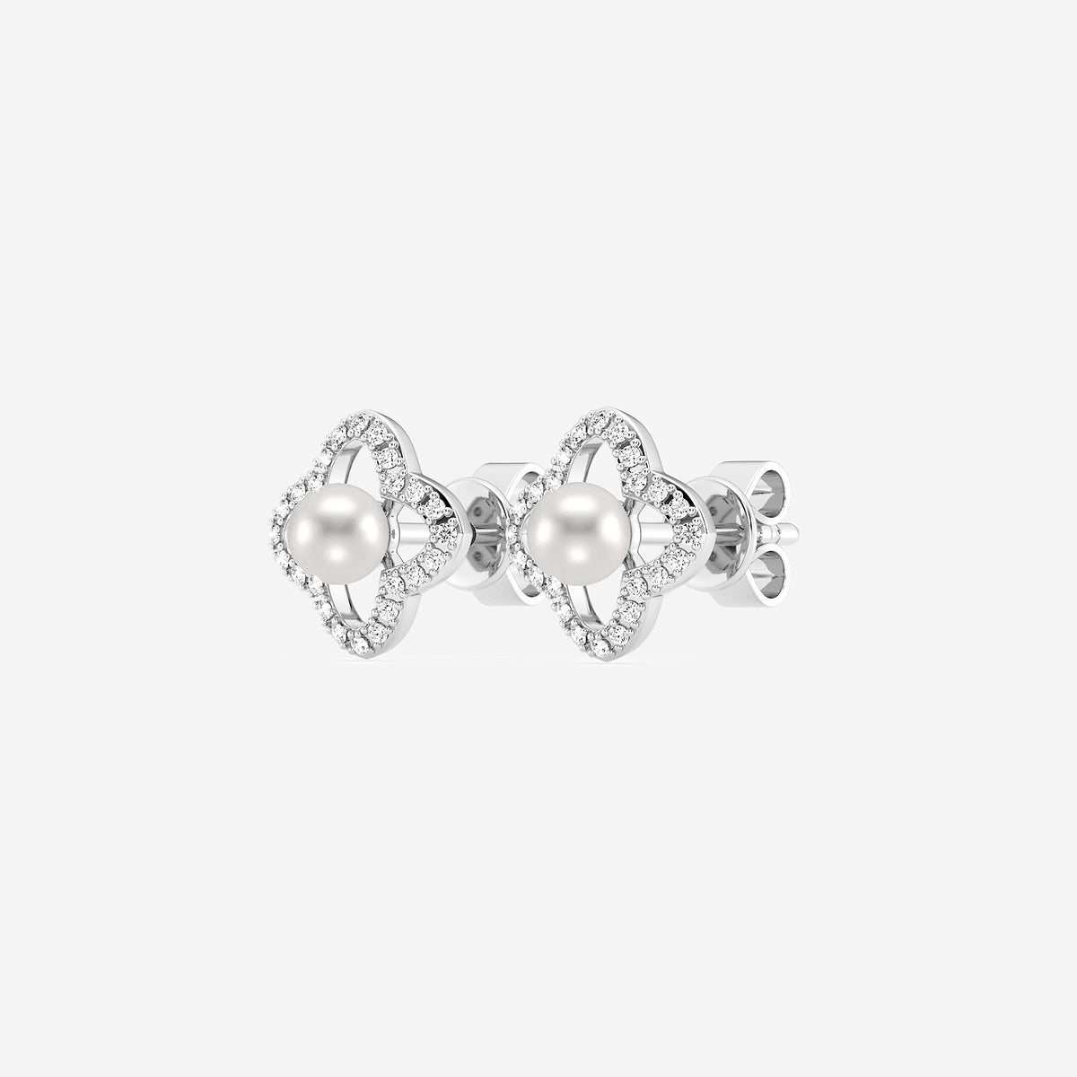 3.5 - 4.0 mm Cultured Freshwater Pearl and 1/5 ctw Lab Grown Diamond Clover Drop Earrings    14K White Gold