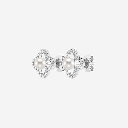 3.5 - 4.0 mm Cultured Freshwater Pearl and 1/5 ctw Lab Grown Diamond Clover Drop Earrings    14K White Gold