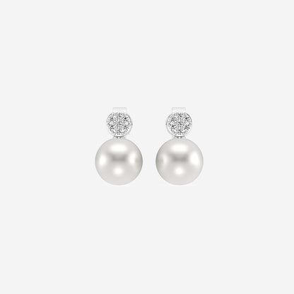 7.5 - 8.0 mm Cultured Freshwater Pearl and 1/10 ctw Lab Grown Diamond Stud Earrings    14K White Gold
