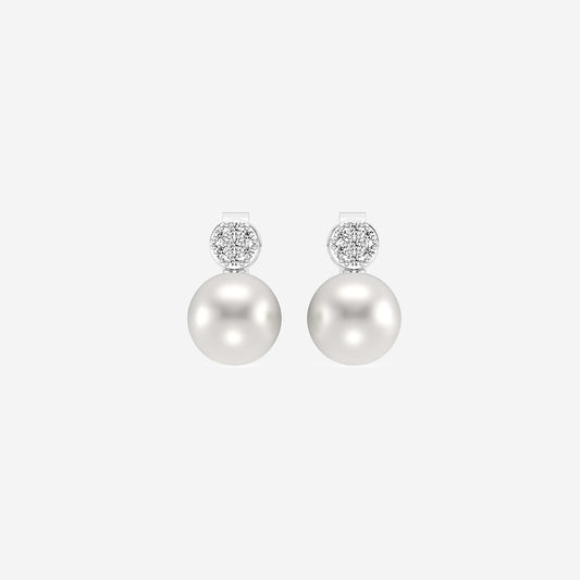 7.5 - 8.0 mm Cultured Freshwater Pearl and 1/10 ctw Lab Grown Diamond Stud Earrings    14K White Gold