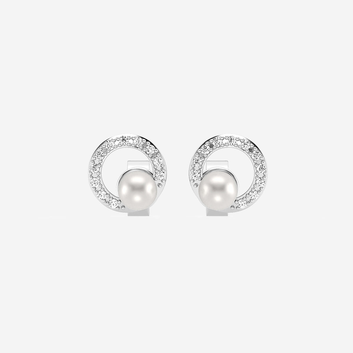 3.5 - 4.0 mm Cultured Freshwater Pearl and 1/10 ctw Lab Grown Diamond Circle Drop Earrings    14K White Gold