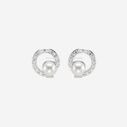 3.5 - 4.0 mm Cultured Freshwater Pearl and 1/10 ctw Lab Grown Diamond Circle Drop Earrings    14K White Gold