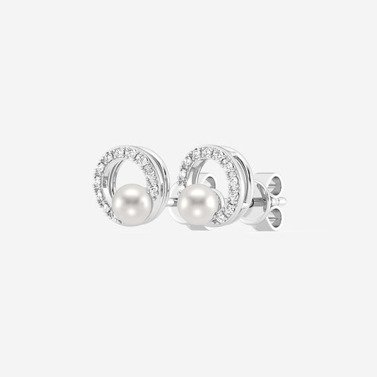 3.5 - 4.0 mm Cultured Freshwater Pearl and 1/10 ctw Lab Grown Diamond Circle Drop Earrings    14K White Gold