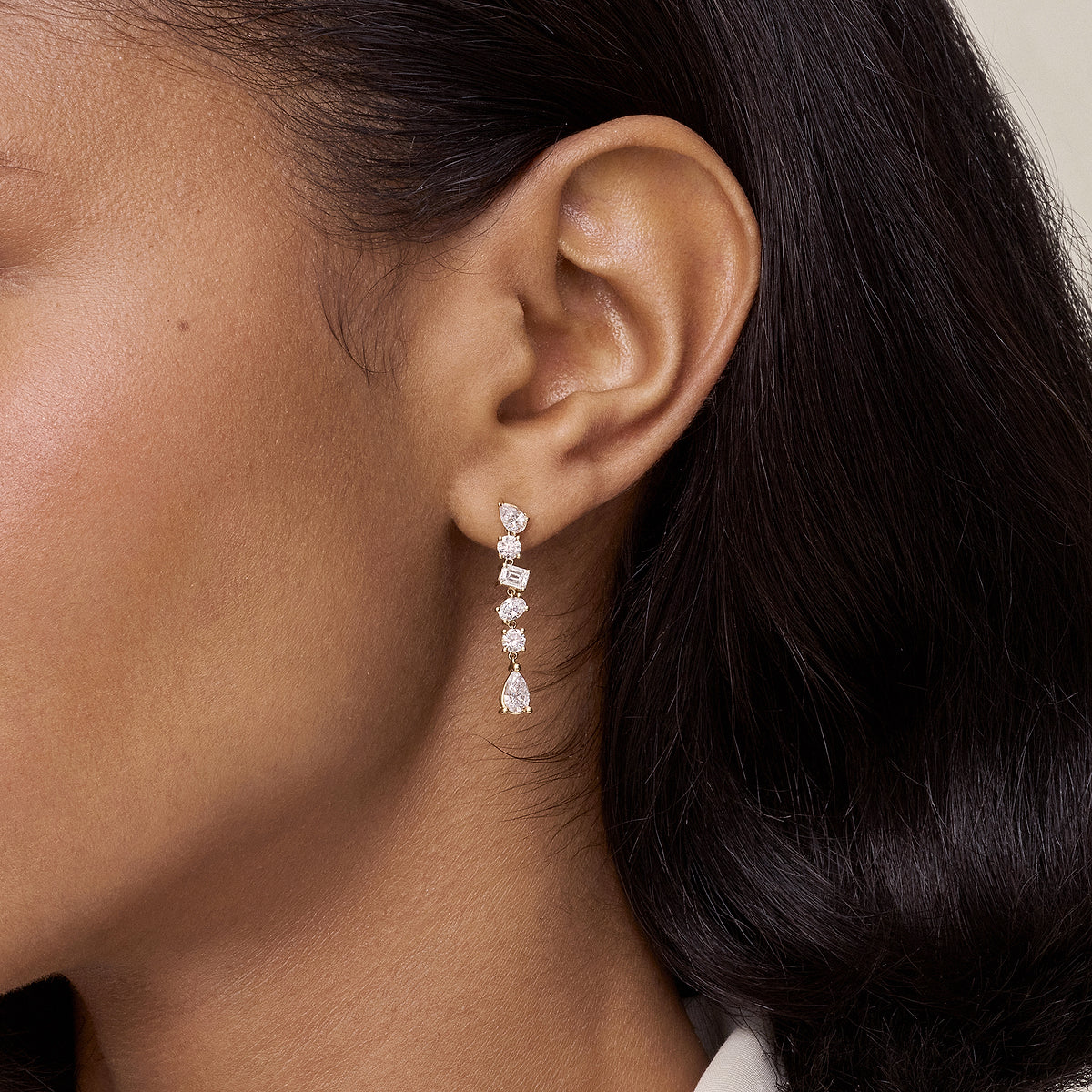 2 1/3 ctw Pear, Oval, Emerald and Round Lab Grown Diamond Waterfall Dangle Earrings    18K Rose Gold, DE, VS1