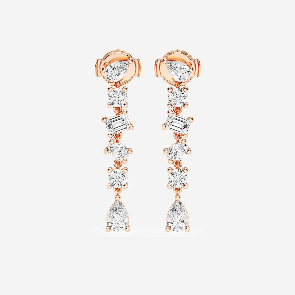 2 1/3 ctw Pear, Oval, Emerald and Round Lab Grown Diamond Waterfall Dangle Earrings    18K Rose Gold, DE, VS1