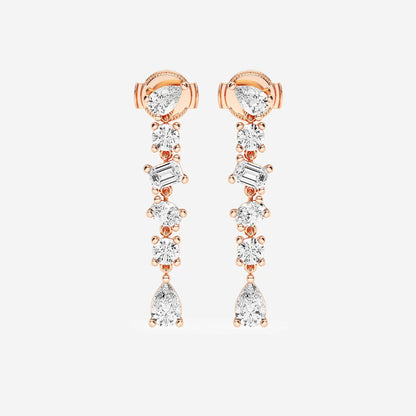 2 1/3 ctw Pear, Oval, Emerald and Round Lab Grown Diamond Waterfall Dangle Earrings    18K Rose Gold, DE, VS1