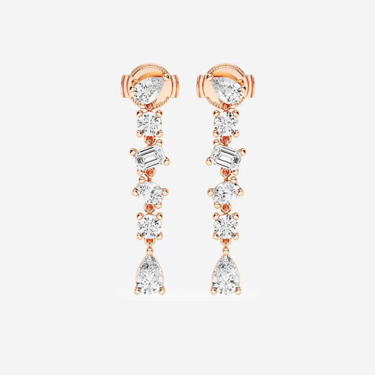 2 1/3 ctw Pear, Oval, Emerald and Round Lab Grown Diamond Waterfall Dangle Earrings    18K Rose Gold, DE, VS1