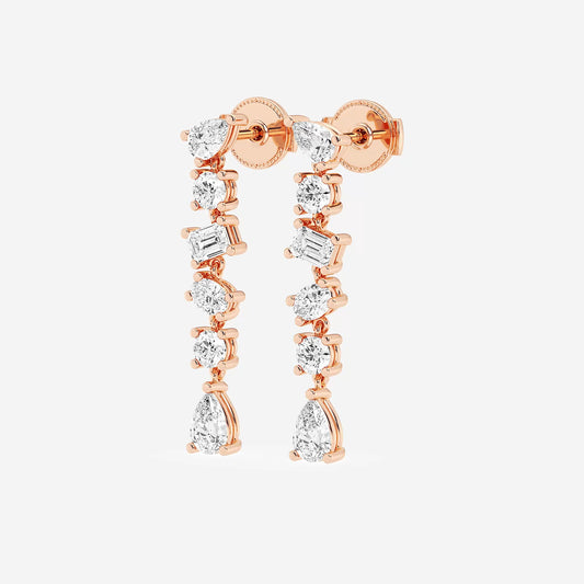 2 1/3 ctw Pear, Oval, Emerald and Round Lab Grown Diamond Waterfall Dangle Earrings    18K Rose Gold, DE, VS1
