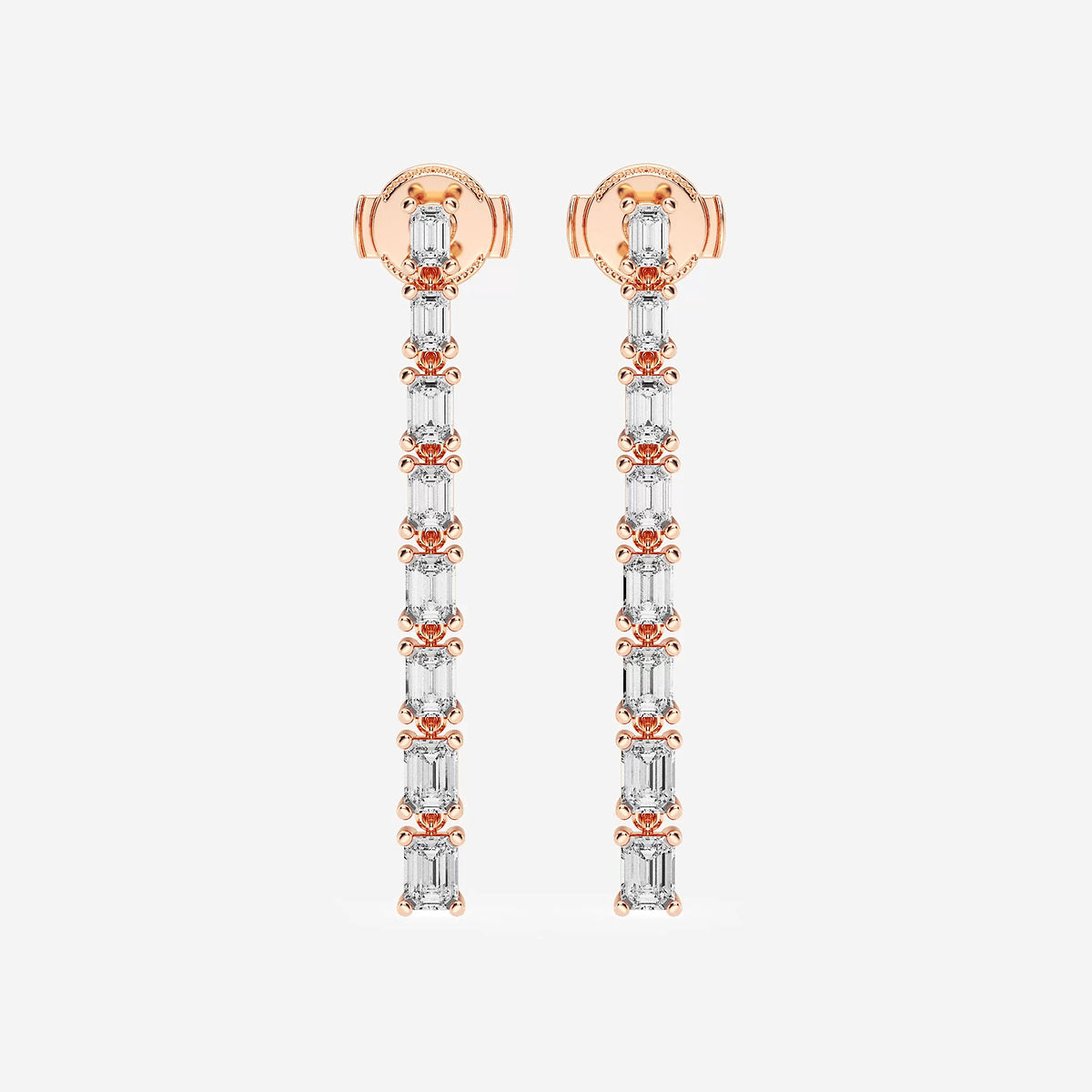 2 ctw Emerald Lab Grown Diamond Graduated Dangle Earrings    18K Rose Gold, DE, VS1
