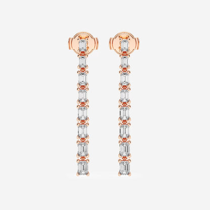 2 ctw Emerald Lab Grown Diamond Graduated Dangle Earrings    18K Rose Gold, DE, VS1