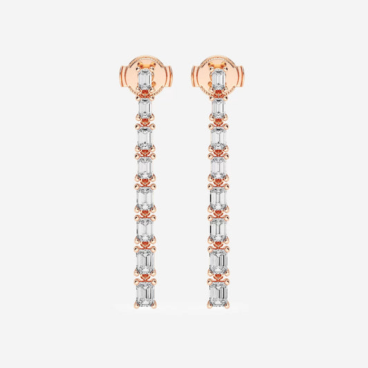 2 ctw Emerald Lab Grown Diamond Graduated Dangle Earrings    18K Rose Gold, DE, VS1