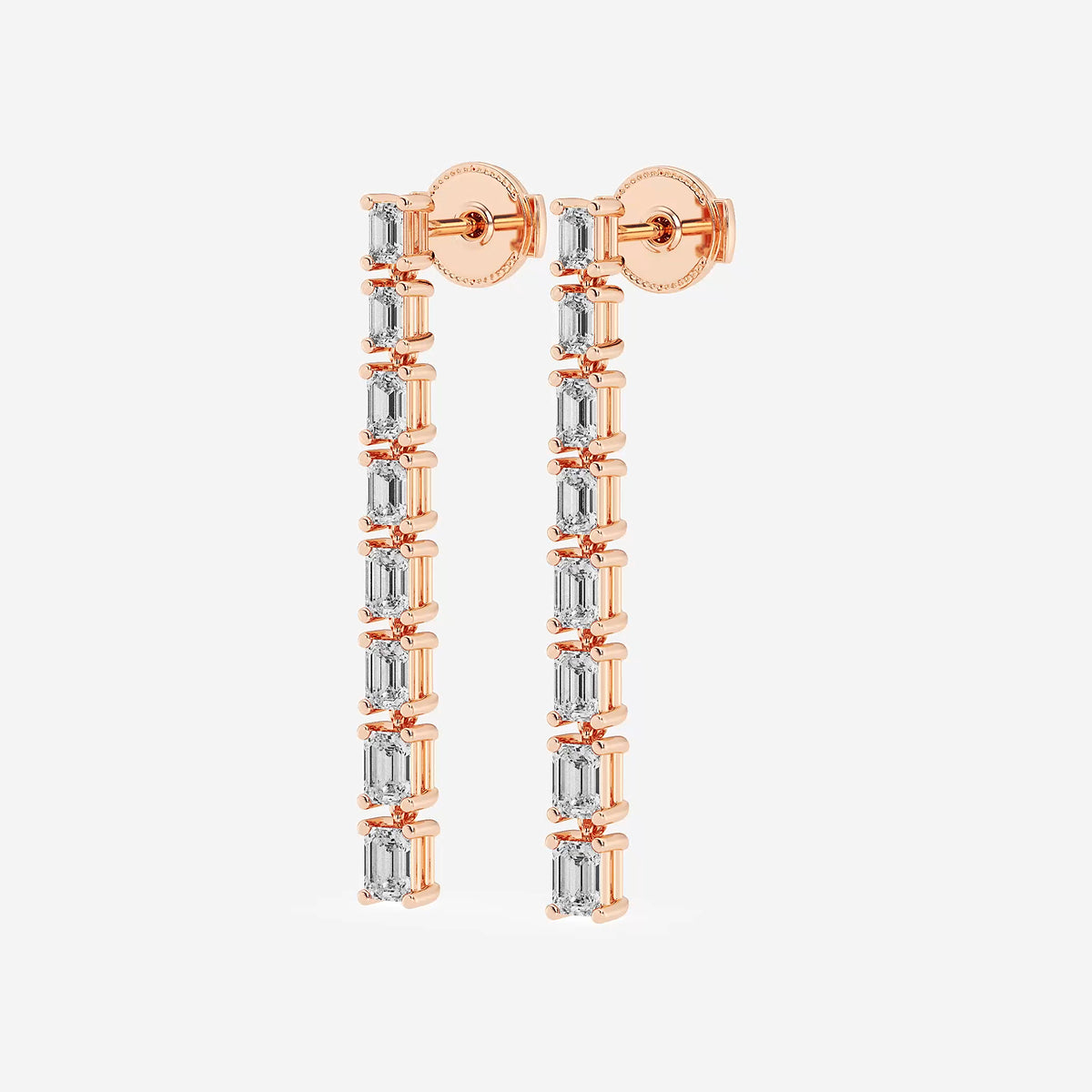 2 ctw Emerald Lab Grown Diamond Graduated Dangle Earrings    18K Rose Gold, DE, VS1