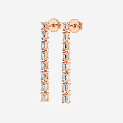 2 ctw Emerald Lab Grown Diamond Graduated Dangle Earrings    18K Rose Gold, DE, VS1