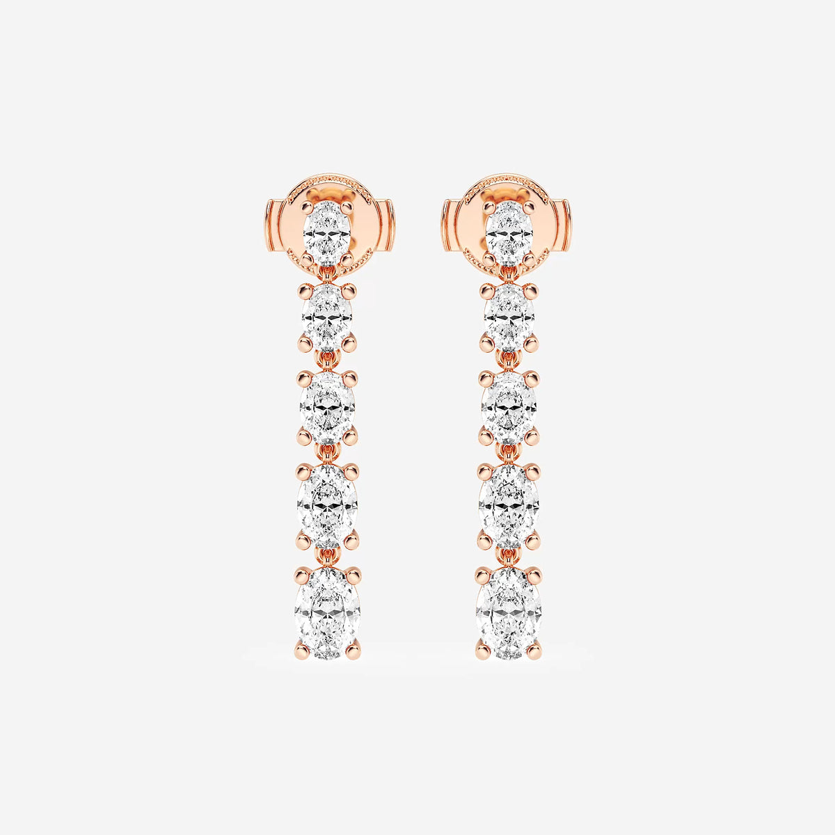 2 1/3 ctw Oval Lab Grown Diamond Graduated Dangle Earrings    18K Rose Gold, DE, VS1