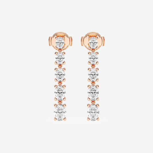 2 1/3 ctw Oval Lab Grown Diamond Graduated Dangle Earrings    18K Rose Gold, DE, VS1
