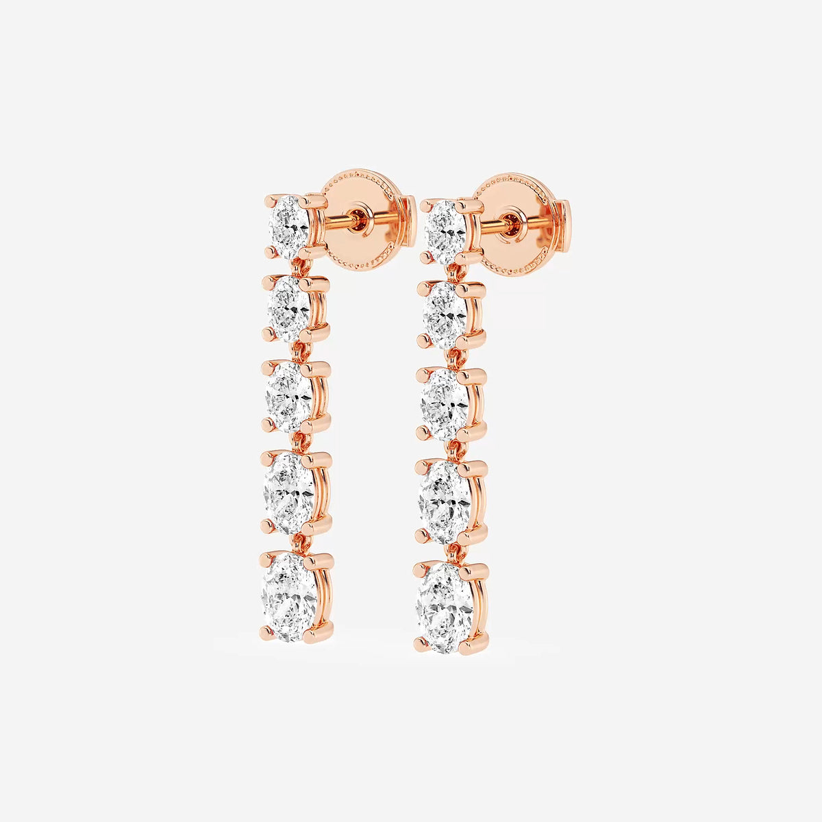 2 1/3 ctw Oval Lab Grown Diamond Graduated Dangle Earrings    18K Rose Gold, DE, VS1