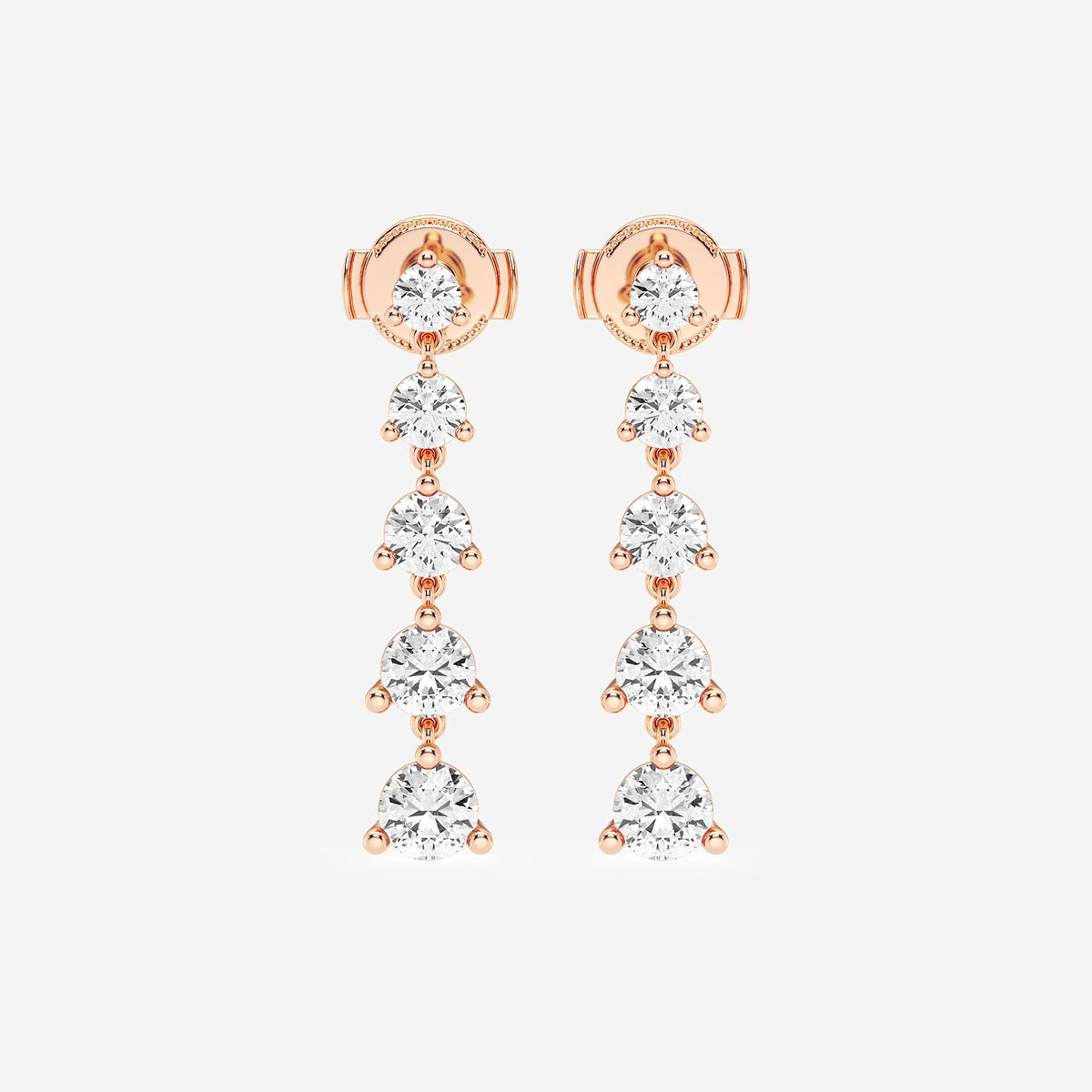 2 ctw Round Lab Grown Diamond Graduated Dangle Earrings    18K Rose Gold, DE, VS1