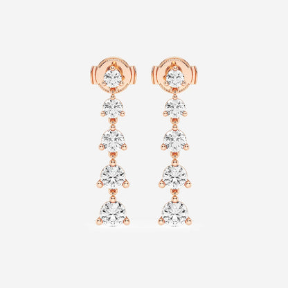 2 ctw Round Lab Grown Diamond Graduated Dangle Earrings    18K Rose Gold, DE, VS1