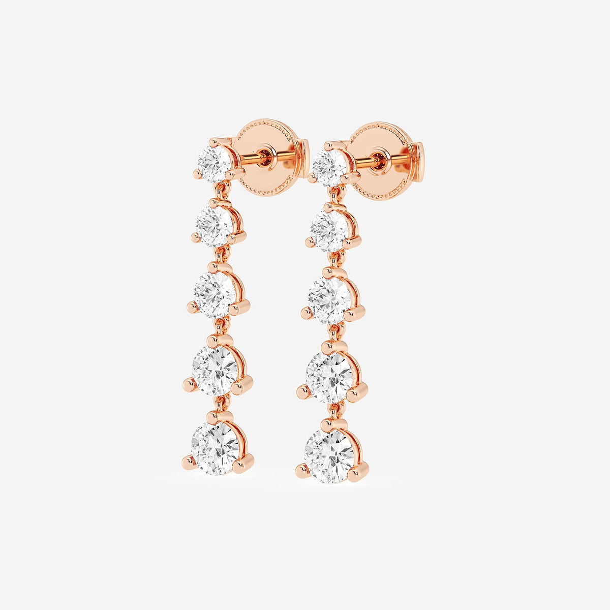 2 ctw Round Lab Grown Diamond Graduated Dangle Earrings    18K Rose Gold, DE, VS1