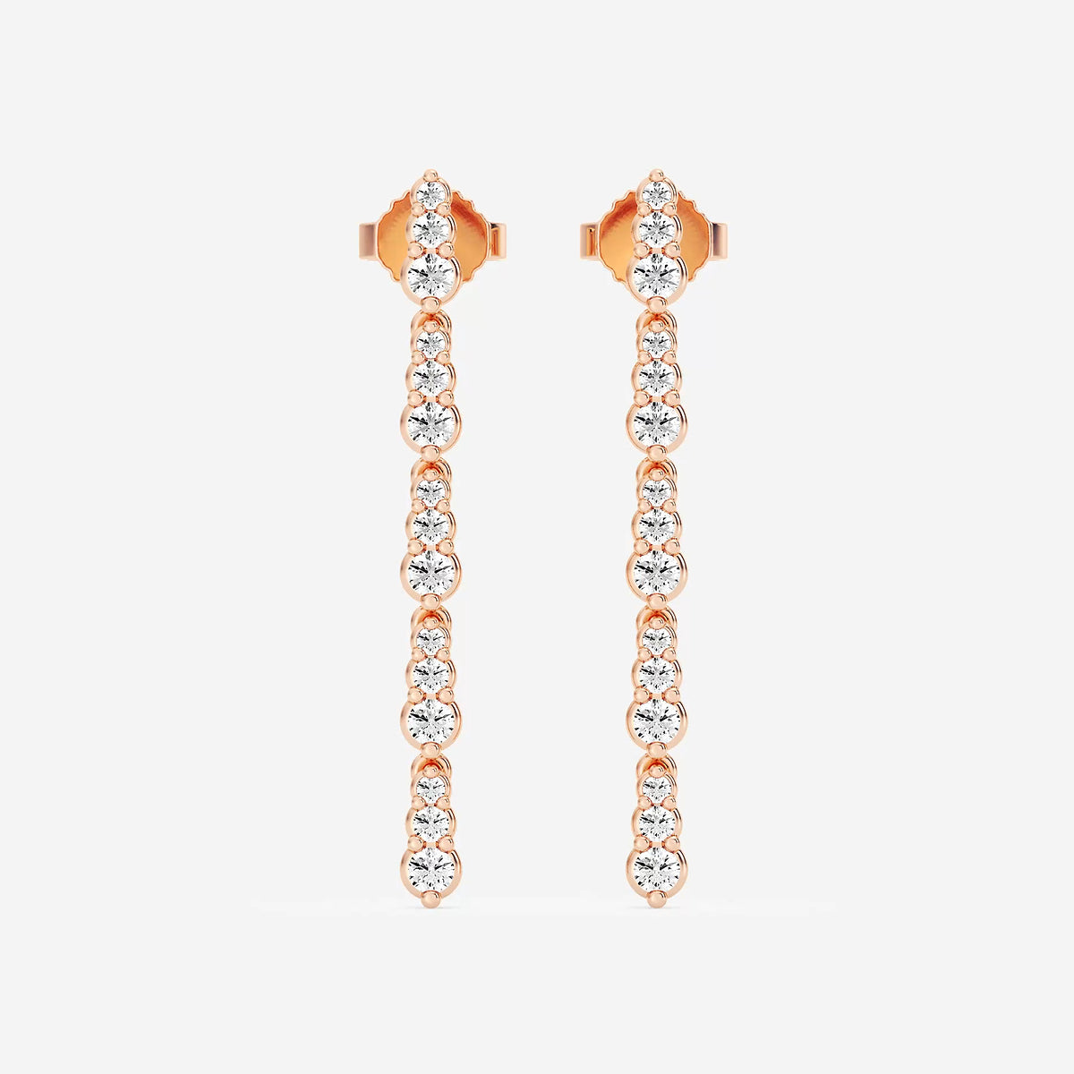 1/2 ctw Round Lab Grown Diamond Graduated Dangle Earrings    18K Rose Gold, DE, VS1