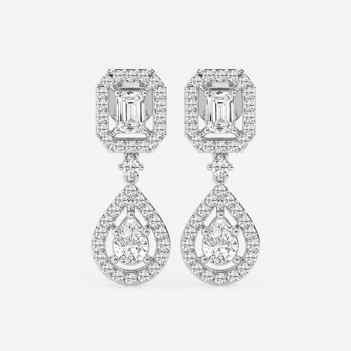 4 ctw Emerald and Pear Lab Grown Diamond Dangle Earrings    Platinum, DE, VS1