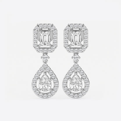 4 ctw Emerald and Pear Lab Grown Diamond Dangle Earrings    Platinum, DE, VS1