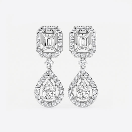 4 ctw Emerald and Pear Lab Grown Diamond Dangle Earrings    Platinum, DE, VS1