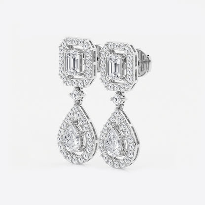 4 ctw Emerald and Pear Lab Grown Diamond Dangle Earrings    Platinum, DE, VS1