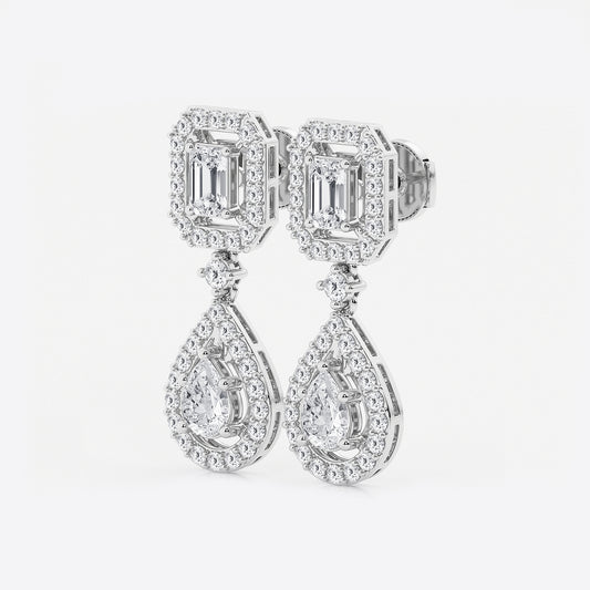 4 ctw Emerald and Pear Lab Grown Diamond Dangle Earrings    Platinum, DE, VS1