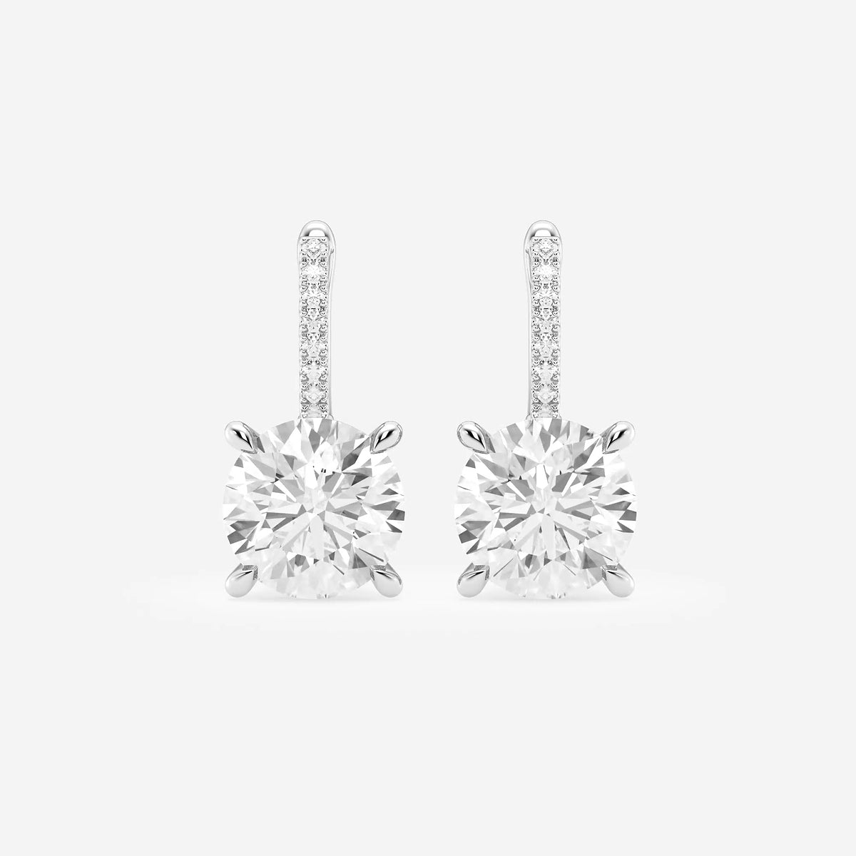 6 ctw Round Lab Grown Diamond Drop Earrings    18K White Gold, DE, VS1