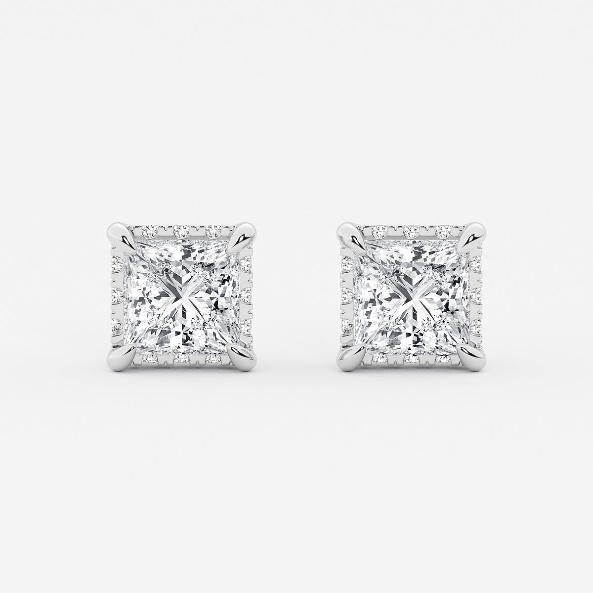 4 ctw Princess Lab Grown Diamond Hidden Halo Stud Earrings    14K White Gold, G, VS2| IGI Certified