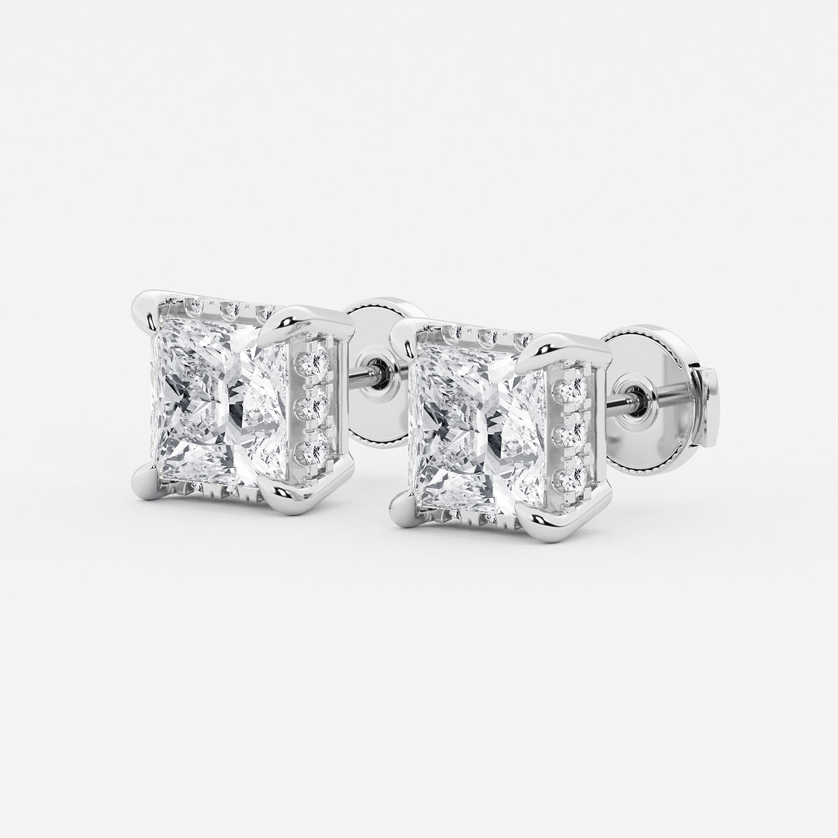 4 ctw Princess Lab Grown Diamond Hidden Halo Stud Earrings    14K White Gold, G, VS2| IGI Certified