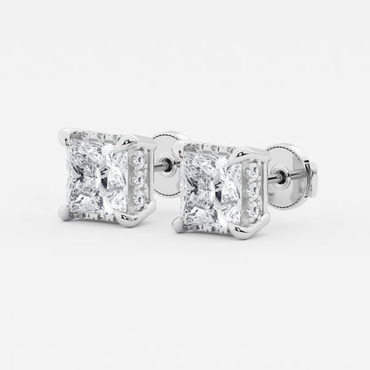 4 ctw Princess Lab Grown Diamond Hidden Halo Stud Earrings    14K White Gold, G, VS2| IGI Certified