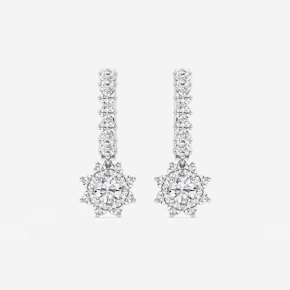 1 1/3 ctw Round Lab Grown Diamond Sunflower Drop with Petite Hoop Earrings    Platinum, DE, VS1
