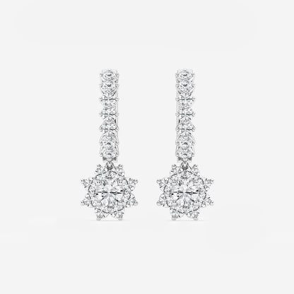 1 1/3 ctw Round Lab Grown Diamond Sunflower Drop with Petite Hoop Earrings    Platinum, DE, VS1