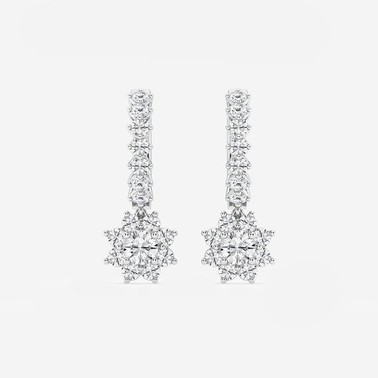 1 1/3 ctw Round Lab Grown Diamond Sunflower Drop with Petite Hoop Earrings    Platinum, DE, VS1