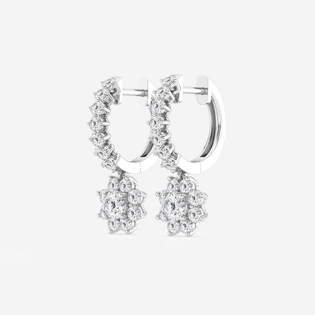 1 1/3 ctw Round Lab Grown Diamond Sunflower Drop with Petite Hoop Earrings    Platinum, DE, VS1